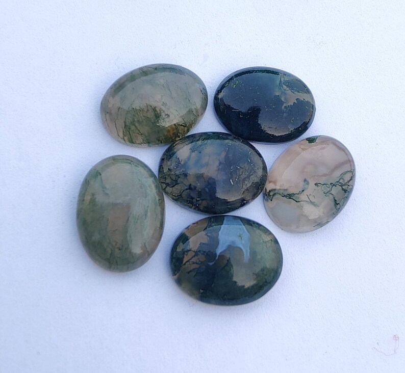 AAA Quality Natural Moss Agate Oval Shape Cabochon Flat Back Calibrated Wholesale Gemstones, All Sizes Available image 5