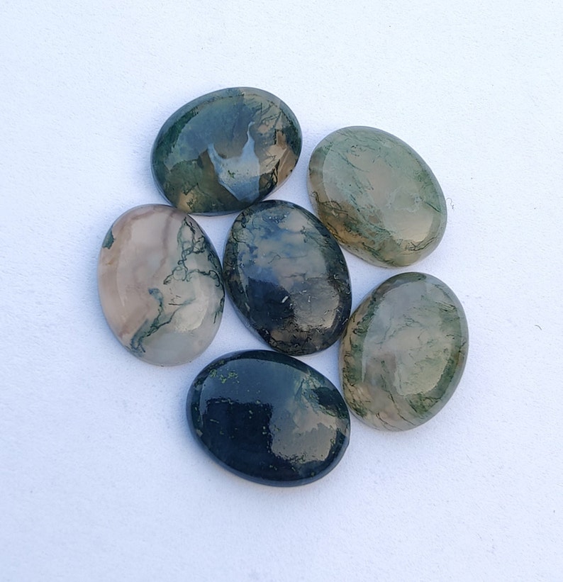 AAA Quality Natural Moss Agate Oval Shape Cabochon Flat Back Calibrated Wholesale Gemstones, All Sizes Available image 3