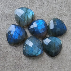 Pu&ograve; includere: Sei cabochon di labradorite blu iridescente a forma di cuore sfaccettato.