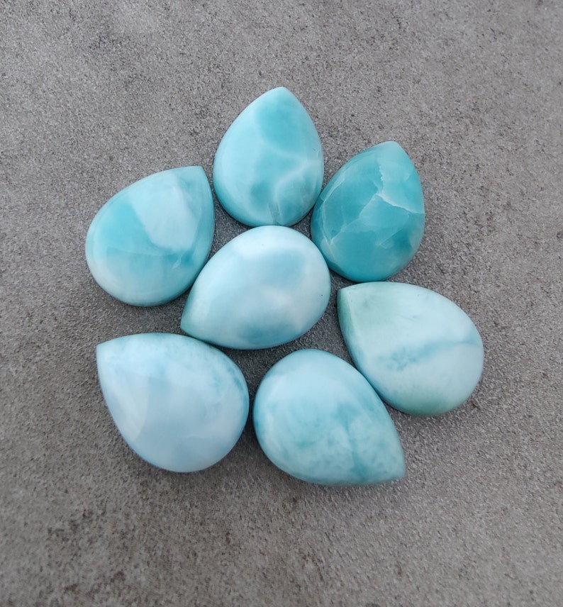 Cabochon en forme de goutte de larimar naturel de qualité AAA dos plat, forme de poire calibrée, pierres précieuses en gros, tailles personnalisées disponibles image 7