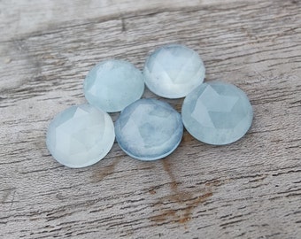 Top Grade Natural Aqua Milky Round Shape Checker Cut Flat Back Calibrated Wholesale Gemstones, All Sizes Available