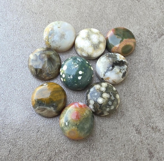 Natural Ocean Jasper Round Shape Cabochon Flat back Calibrated Gemstone