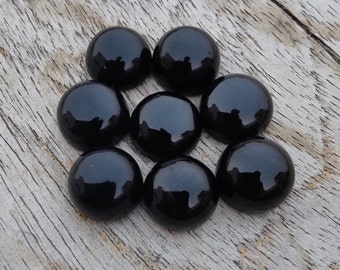 AAA+ Black Onyx Cabochon: Round Flat Back Gemstone, All Sizes