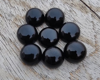 AAA+ Quality Natural Black Onyx Round Shape Cabochon Flat Back Calibrated Wholesale Gemstones, All Sizes Available