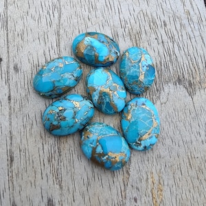 AAA Quality Natural Blue Copper Turquoise Oval Shape Cabochon Flat Back Calibrated Wholesale Gemstones, All Sizes Available image 7