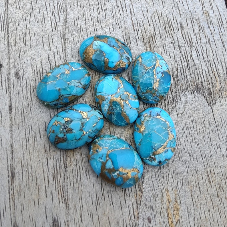 AAA Calidad Natural Azul Cobre Turquesa Forma Ovalada Cabujón Espalda Plana Piedras Preciosas Al Por Mayor Calibradas, Todos los Tamaños Disponibles imagen 7