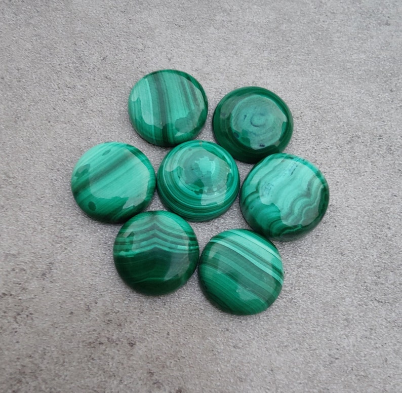 Natural Malachite Round Shape Cabochon Flat Back AAA Quality Calibrated Wholesale Gemstones, All Sizes Available image 6