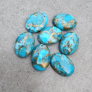 AAA Quality Natural Blue Copper Turquoise Oval Shape Cabochon Flat Back Calibrated Wholesale Gemstones, All Sizes Available image 8