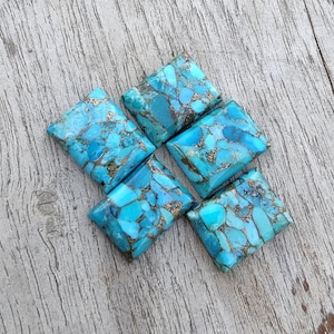 AAA+ Quality Natural Blue Copper Turquoise Rectangle Shape Cabochon Flat Back Calibrated Wholesale Gemstones, All Sizes Available