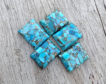AAA+ Quality Natural Blue Copper Turquoise Rectangle Shape Cabochon Flat Back Calibrated Wholesale Gemstones, All Sizes Available