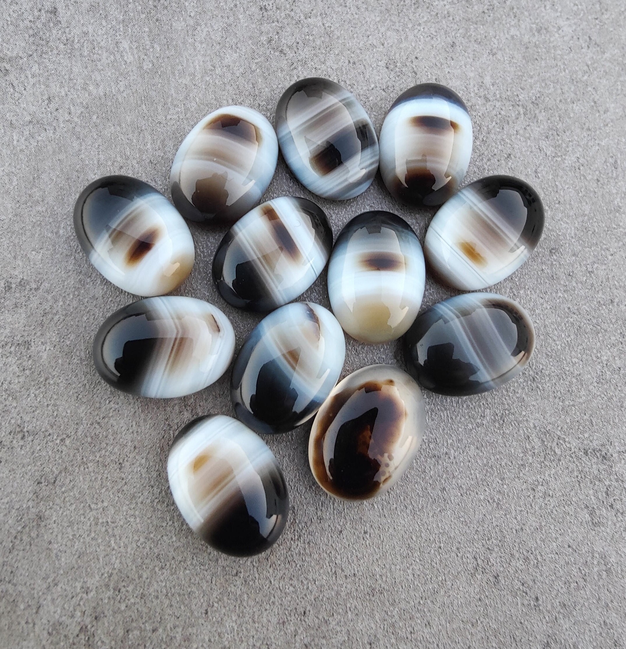 Natural Botswana Agate Cabochon: Oval Flat Back Calibrated