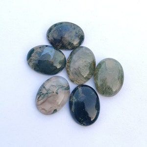 AAA Quality Natural Moss Agate Oval Shape Cabochon Flat Back Calibrated Wholesale Gemstones, All Sizes Available image 2