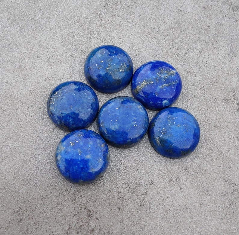 AAA Quality Natural Lapis Lazuli Round Shape Cabochon Flat Back Calibrated Wholesale Gemstones, All Sizes Available image 6