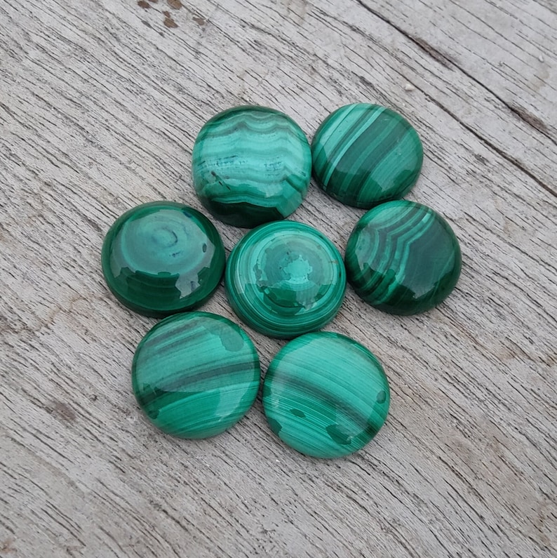 Natural Malachite Round Shape Cabochon Flat Back AAA Quality Calibrated Wholesale Gemstones, All Sizes Available image 5
