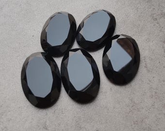 Natural Black Onyx Calibrated Gemstone: Oval Tablet Cut, Flat Back