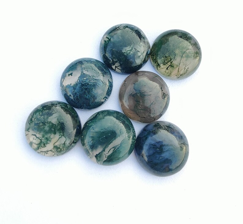 Cabochon rond à dos plat en agate mousse naturelle de qualité AAA , pierres précieuses calibrées en gros, toutes les tailles disponibles image 6