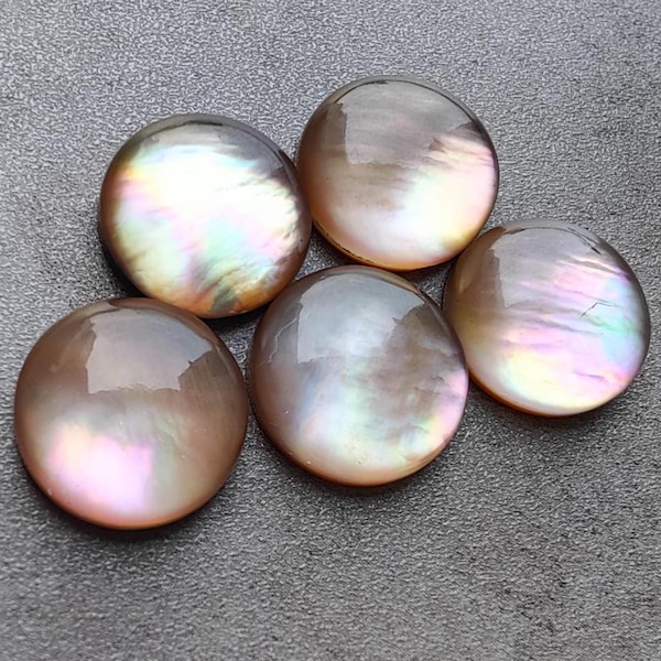 Rainbow Mother of Pearl Doublet Cabochon: Round Flat Back Gemstone