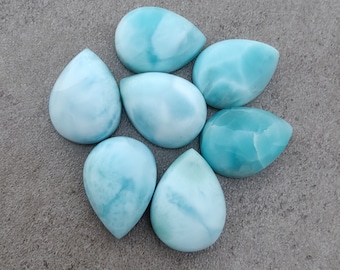 AAA+ Quality Natural Larimar Teardrop Shape Cabochon Flat Back Calibrated Pear Shape Wholesale Gemstones, Custom Sizes Available