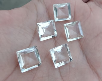 天然クリスタルクォーツ、スクエアファセットカット宝石（3-20 MM