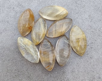 Natural Golden Rutile Marquise Shape Cabochon AAA+ Quality Flat Back Calibrated Wholesale Gemstones, All Sizes Available