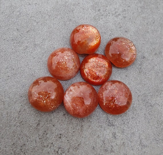 Natural Sunstone Cabochon: Round Shape Flat Back AAA+ Calibrated Gemstones