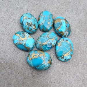 AAA Quality Natural Blue Copper Turquoise Oval Shape Cabochon Flat Back Calibrated Wholesale Gemstones, All Sizes Available image 4