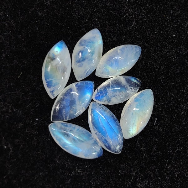 AAA+ Quality Natural Rainbow Moonstone Marquise Shape Cabochon Flat Back Calibrated Wholesale Gemstones, All Sizes Available