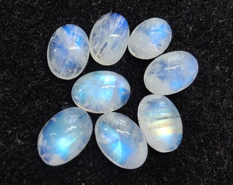 Natural Rainbow Moonstone Cabochon: Oval Flat Back Gemstone, AAA+ Quality