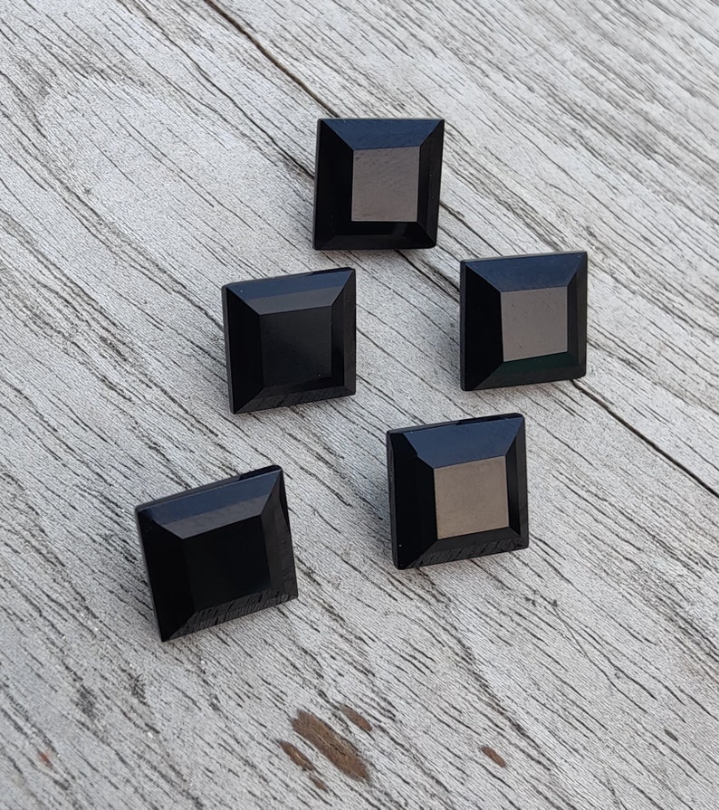 Natural Black Onyx Square Shape Faceted Cut Calibrated AAA Quality Wholesale Gemstones, All Sizes Available image 4