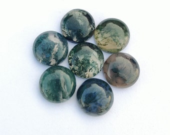 AAA+ Quality Natural Moss Agate Round Shape Cabochon Flat Back Calibrated Wholesale Gemstones, All Sizes Available