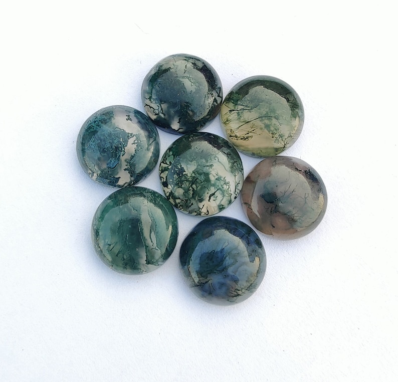 Cabochon rond à dos plat en agate mousse naturelle de qualité AAA , pierres précieuses calibrées en gros, toutes les tailles disponibles image 1