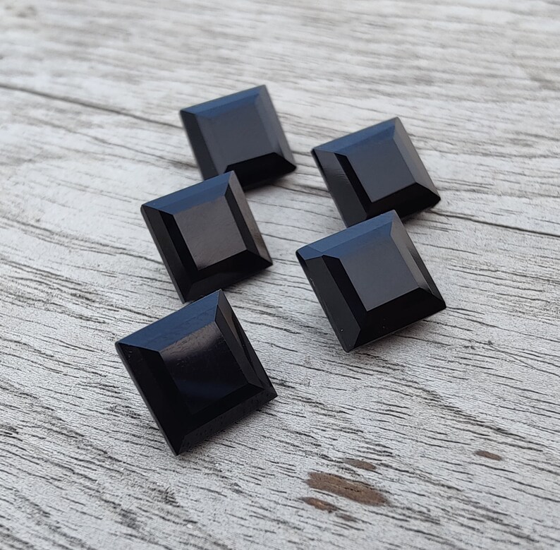 Natural Black Onyx Square Shape Faceted Cut Calibrated AAA Quality Wholesale Gemstones, All Sizes Available image 10