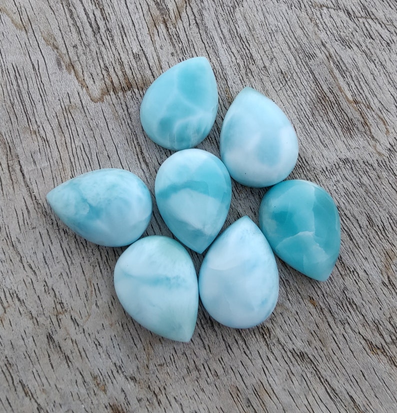 Cabochon en forme de goutte de larimar naturel de qualité AAA dos plat, forme de poire calibrée, pierres précieuses en gros, tailles personnalisées disponibles image 9