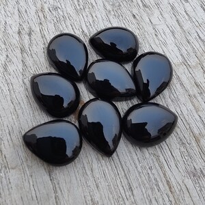 Natürliche schwarze Onyx Birnenform Cabochon Flache Rückseite: AAA + Teardrop kalibrierte Edelsteine Bild 9