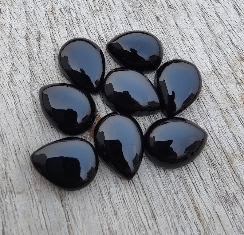 Natürliche schwarze Onyx Birnenform Cabochon Flache Rückseite: AAA + Teardrop kalibrierte Edelsteine Bild 9