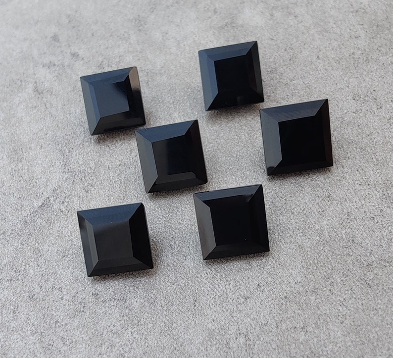 Natural Black Onyx Square Shape Faceted Cut Calibrated AAA Quality Wholesale Gemstones, All Sizes Available image 9