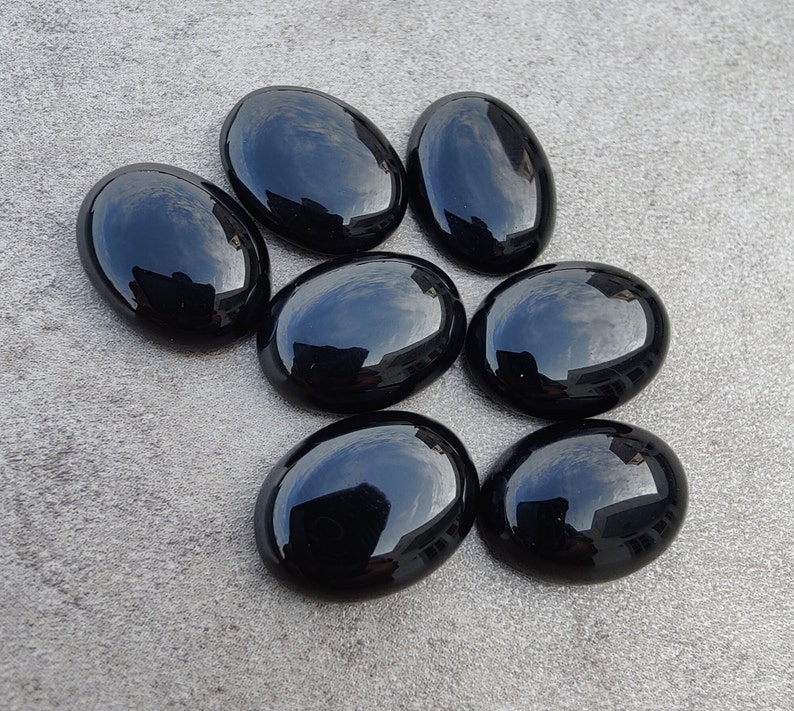 Natural Black Onyx Oval Shape Cabochon Flat Back Calibrated Wholesale AAA Quality Gemstones, All Sizes Available zdjęcie 4