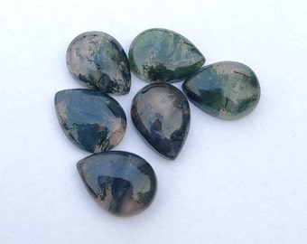 Natural Moss Agate Teardrop Shape Cabochon Flat Back Calibrated AAA+ Quality Pear Shape Wholesale Gemstones, All Sizes Available