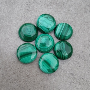 Natural Malachite Round Shape Cabochon Flat Back AAA Quality Calibrated Wholesale Gemstones, All Sizes Available image 8