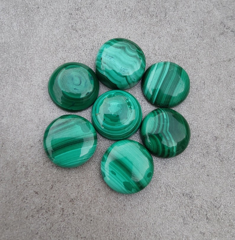 Natural Malachite Round Shape Cabochon Flat Back AAA Quality Calibrated Wholesale Gemstones, All Sizes Available image 8