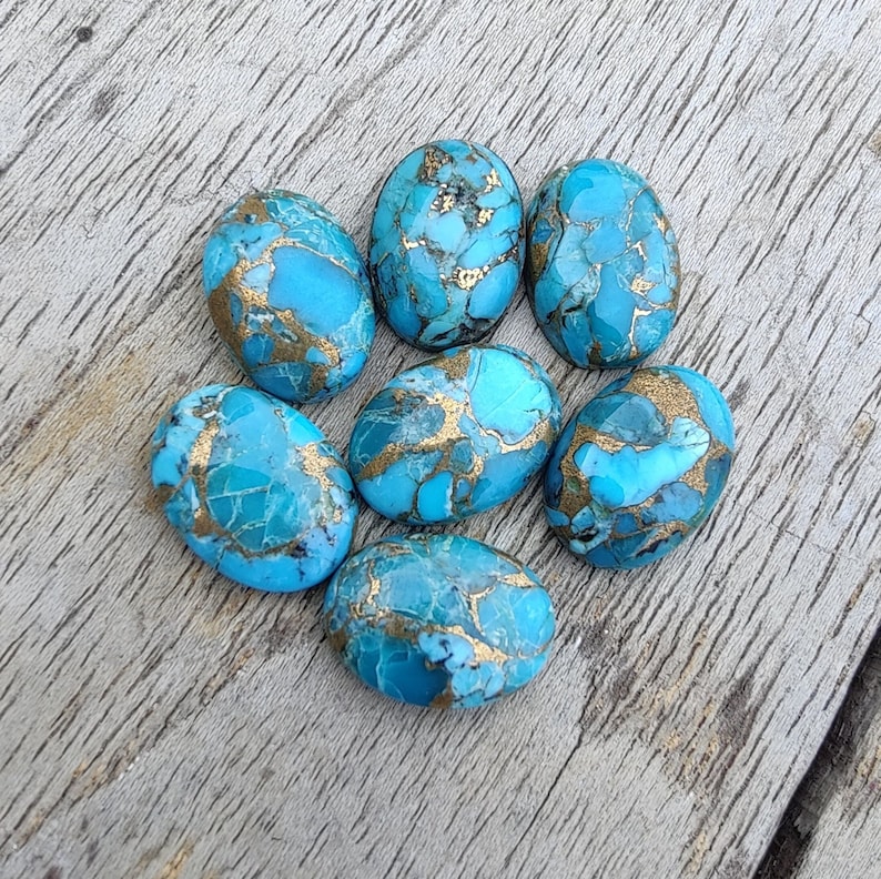 AAA Quality Natural Blue Copper Turquoise Oval Shape Cabochon Flat Back Calibrated Wholesale Gemstones, All Sizes Available image 1