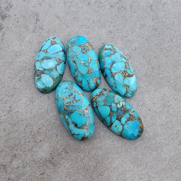 AAA+ Quality Natural Blue Copper Turquoise Big Oval Shape Cabochon Flat Back Calibrated Wholesale Gemstones, All Sizes Available