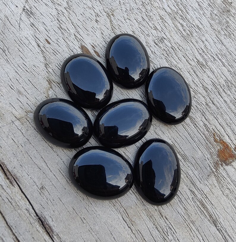 Natural Black Onyx Oval Shape Cabochon Flat Back Calibrated Wholesale AAA Quality Gemstones, All Sizes Available zdjęcie 3