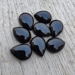 Natürliche schwarze Onyx Birnenform Cabochon Flache Rückseite: AAA + Teardrop kalibrierte Edelsteine Bild 7