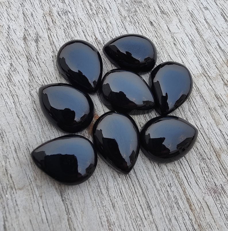 Natürliche schwarze Onyx Birnenform Cabochon Flache Rückseite: AAA + Teardrop kalibrierte Edelsteine Bild 7