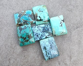 Natural Tibetan Turquoise Cabochon: Rectangle Flat Back Calibrated Gemstones