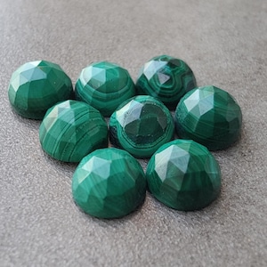 AAA+ Quality Natural Malachite Round Shape Checker Cut Flat Back Calibrated Wholesale Gemstones, All Sizes Available