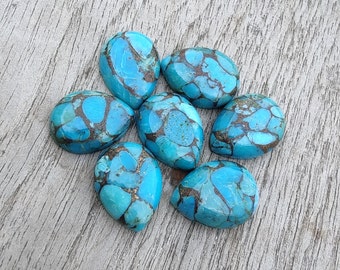 AAA+ Quality Natural Blue Copper Turquoise Cabochon Flat Back Calibrated Teardrop Shape Wholesale Gemstones, All Sizes Available