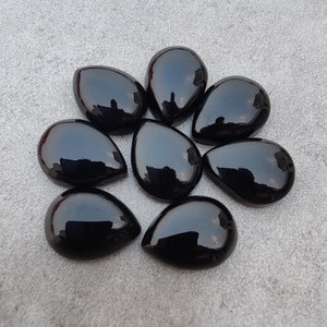 Natürliche schwarze Onyx Birnenform Cabochon Flache Rückseite: AAA + Teardrop kalibrierte Edelsteine Bild 1
