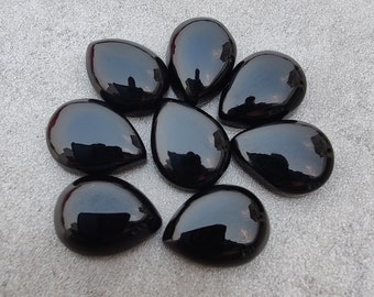 Natural Black Onyx Pear Shape Cabochon Flat Back: AAA+ Teardrop Calibrated Gemstones